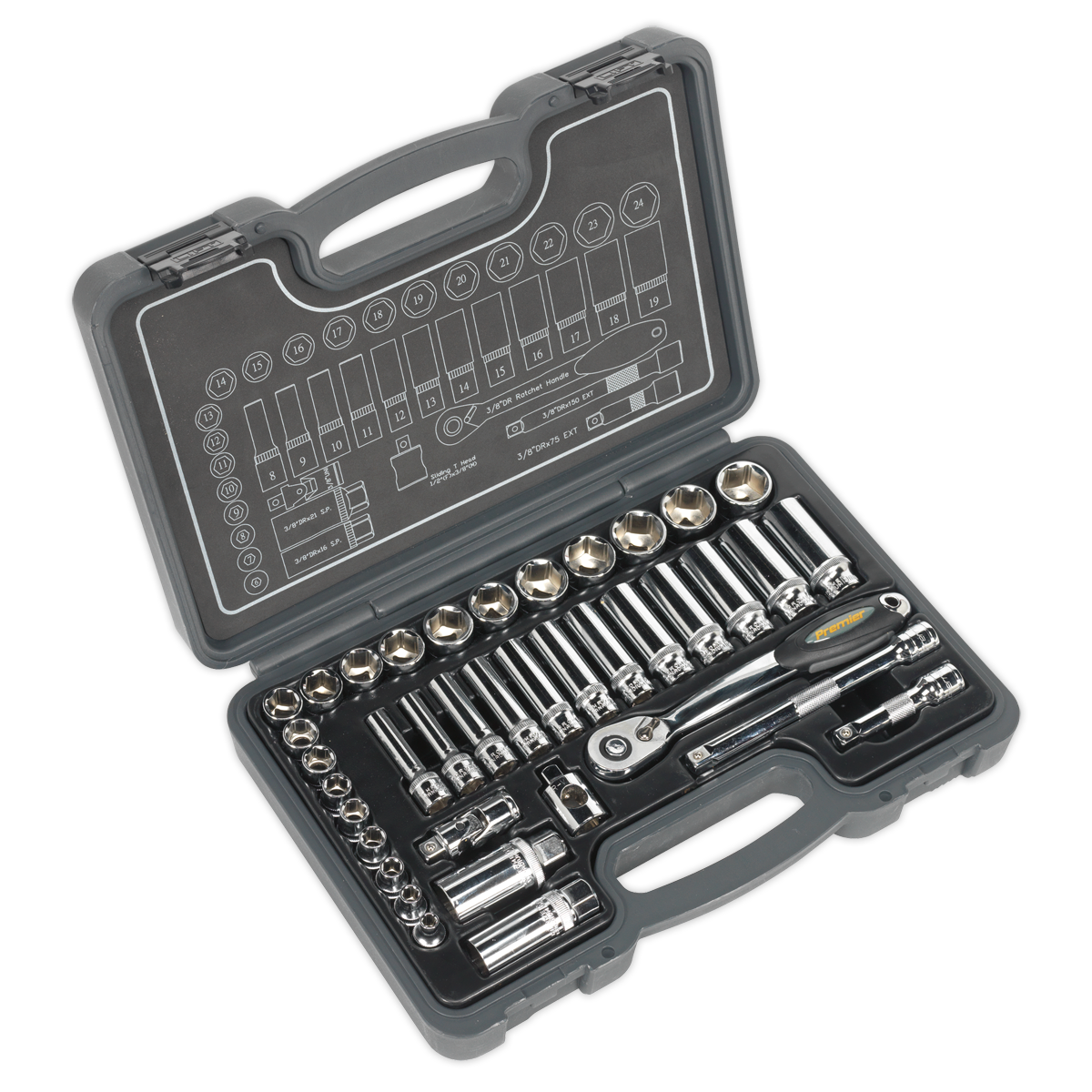 SEALEY - AK7952 Socket Set 38pc 3/8"Sq Drive 6pt WallDrive� Metric