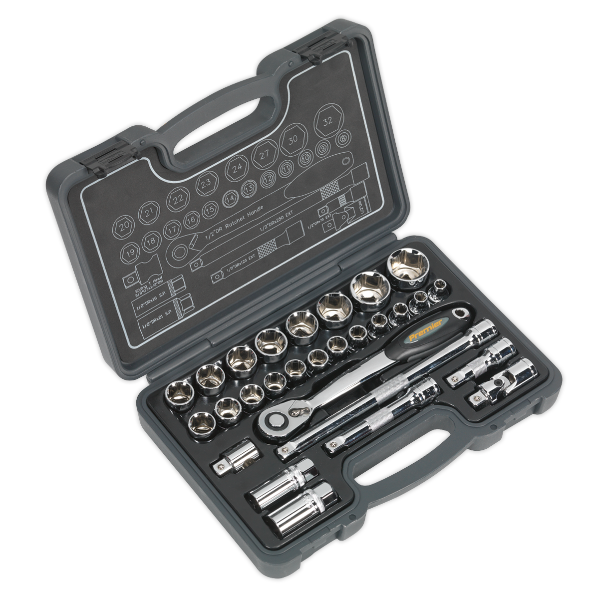 SEALEY - AK7953 Socket Set 28pc 1/2"Sq Drive 6pt WallDrive� Metric