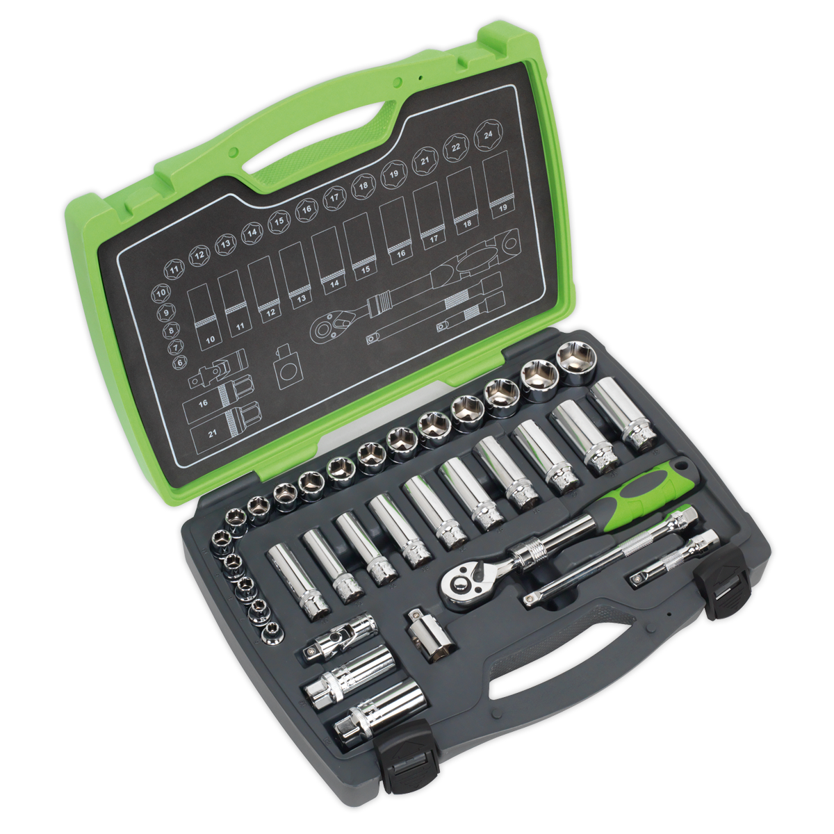 SEALEY - AK7960 Socket Set 34pc 3/8"Sq Drive 6pt WallDrive� Metric