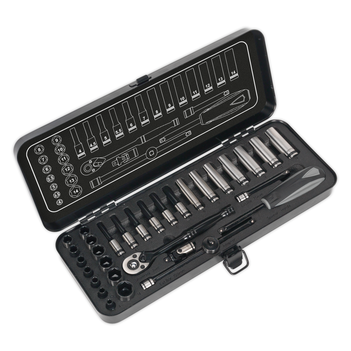 SEALEY - AK7970 Socket Set 32pc 1/4"Sq Drive 6pt WallDrive� Metric Black Series