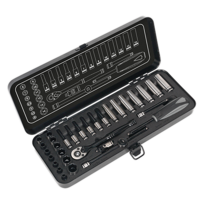 SEALEY - AK7970 Socket Set 32pc 1/4"Sq Drive 6pt WallDrive� Metric Black Series