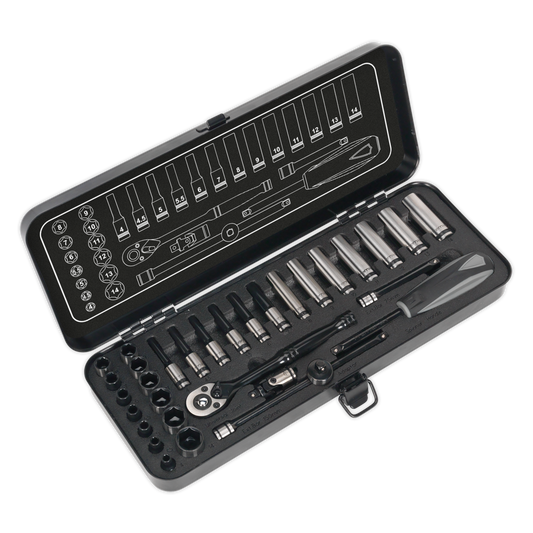 SEALEY - AK7970 Socket Set 32pc 1/4"Sq Drive 6pt WallDrive� Metric Black Series