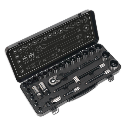 SEALEY - AK7972 Socket Set 28pc 1/2"Sq Drive 6pt WallDrive� Metric Black Series