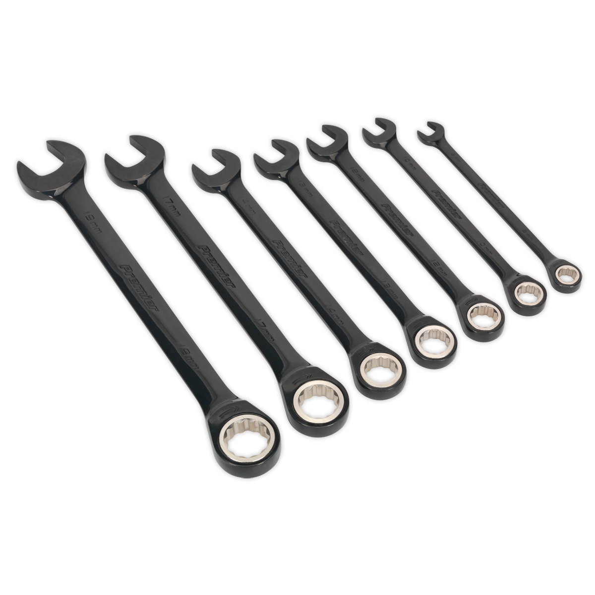 SEALEY - AK7978 Combination Ratchet Spanner Set 7pc Black Series Metric