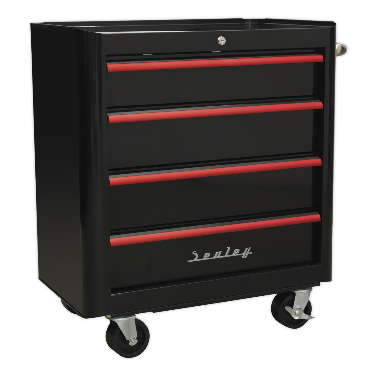 SEALEY - AP28204BR Rollcab 4 Drawer Retro Style- Black with Red Anodised Drawer Pulls