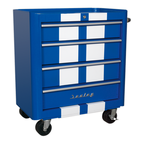 SEALEY - AP28204BWS Rollcab 4 Drawer Retro Style - Blue with White Stripes