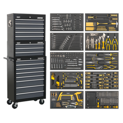 SEALEY - AP35TBCOMBO Tool Chest Combination 16 Drawer with Ball Bearing Slides - Black/Grey & 420pc Tool Kit