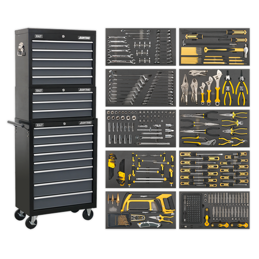 SEALEY - AP35TBCOMBO Tool Chest Combination 16 Drawer with Ball Bearing Slides - Black/Grey & 420pc Tool Kit