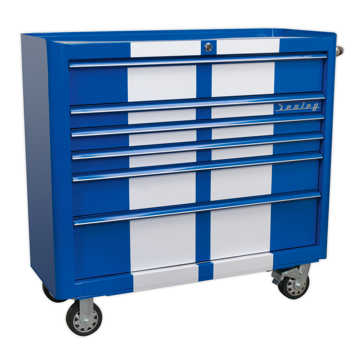 SEALEY - AP41206BWS Rollcab 6 Drawer Wide Retro Style - Blue with White Stripes