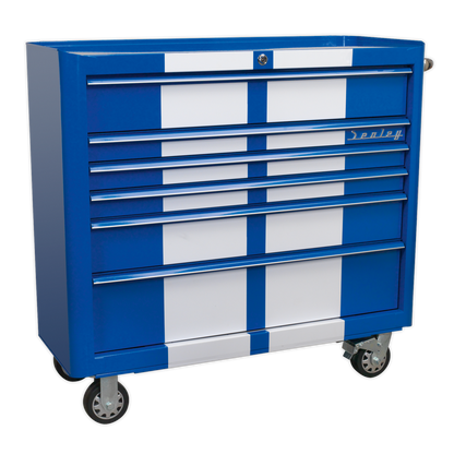 SEALEY - AP41206BWS Rollcab 6 Drawer Wide Retro Style - Blue with White Stripes