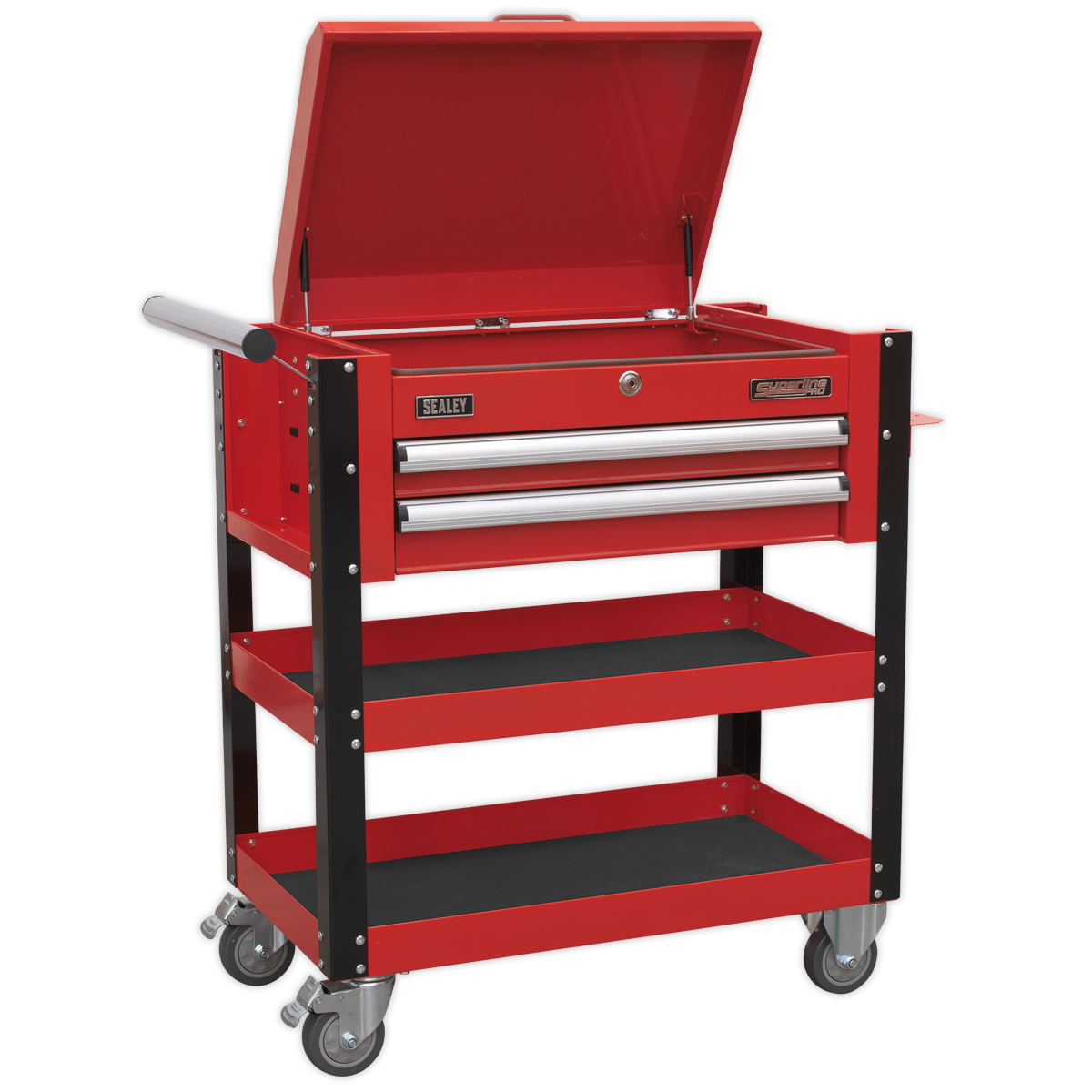 SEALEY - AP760M Heavy-Duty Mobile Tool & Parts Trolley 2 Drawers & Lockable Top - Red