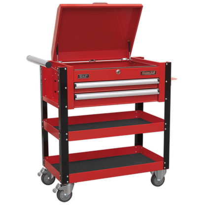 SEALEY - AP760M Heavy-Duty Mobile Tool & Parts Trolley 2 Drawers & Lockable Top - Red