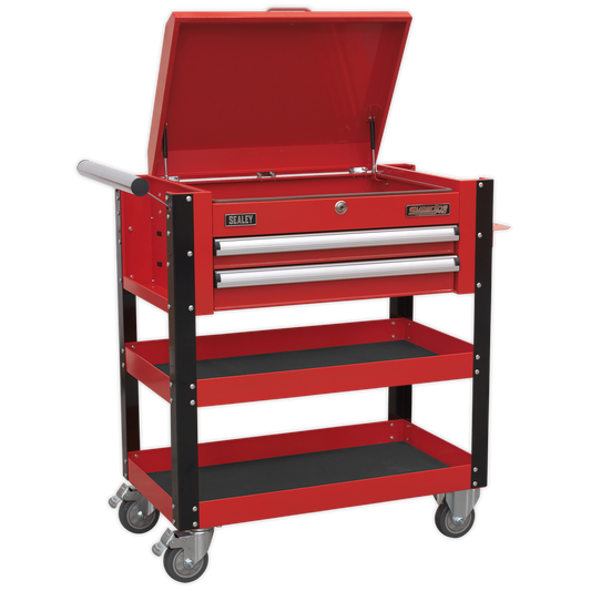 SEALEY - AP760M Heavy-Duty Mobile Tool & Parts Trolley 2 Drawers & Lockable Top - Red