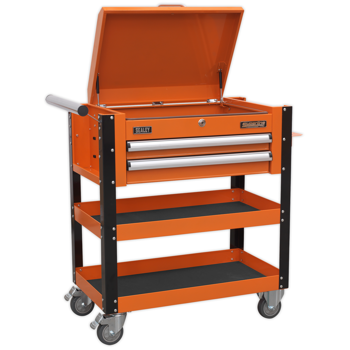 SEALEY - AP760MO Heavy-Duty Mobile Tool & Parts Trolley 2 Drawers & Lockable Top - Orange