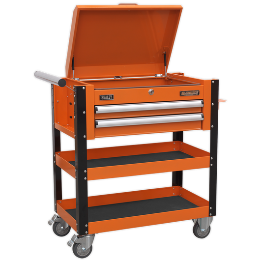 SEALEY - AP760MO Heavy-Duty Mobile Tool & Parts Trolley 2 Drawers & Lockable Top - Orange