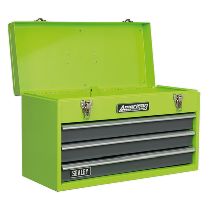 SEALEY - AP9243BBHV Tool Chest 3 Drawer Portable with Ball Bearing Slides - Hi-Vis Green/Grey