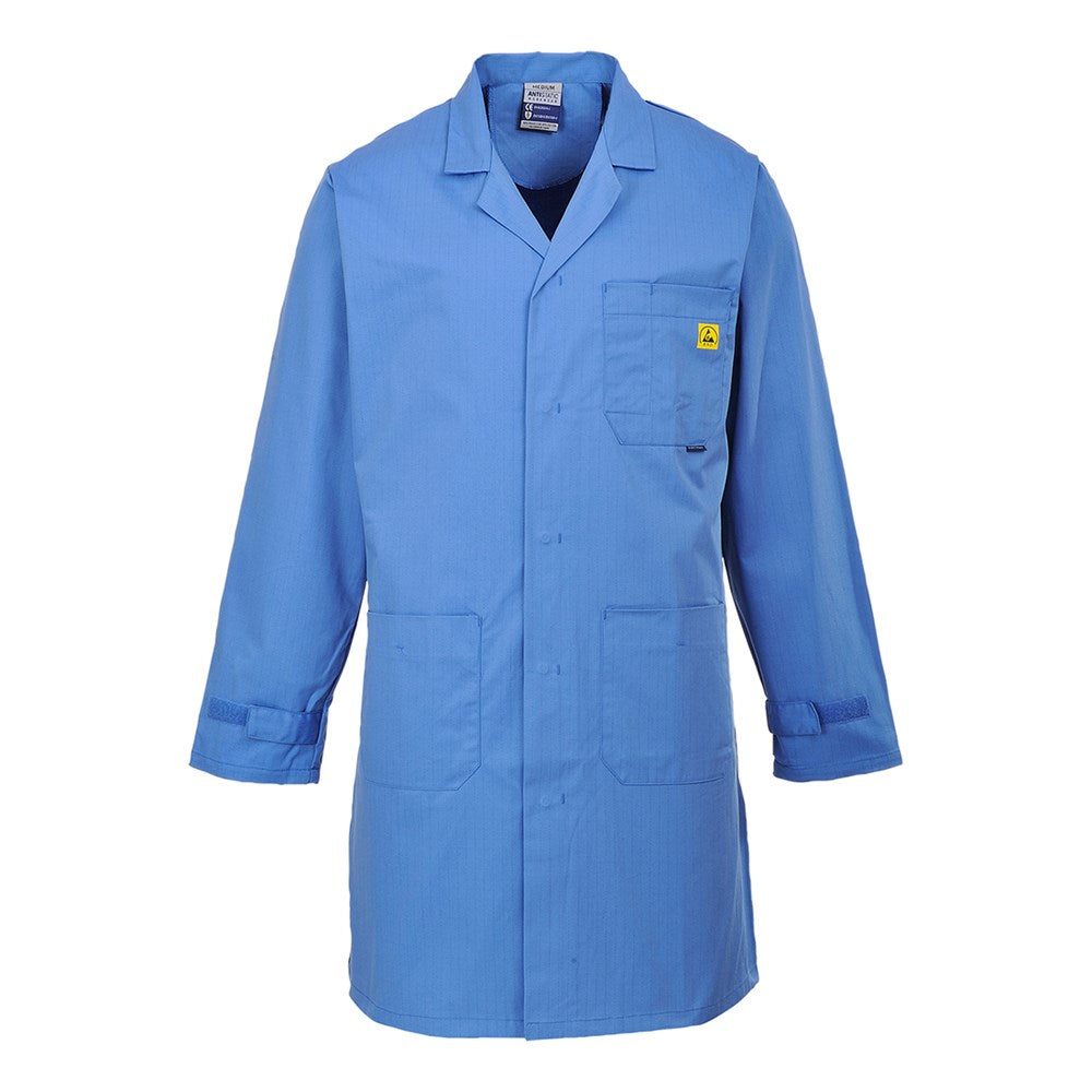 Portwest AS10HBRL -  sz L Anti-Static ESD Coat - Hospital Blue