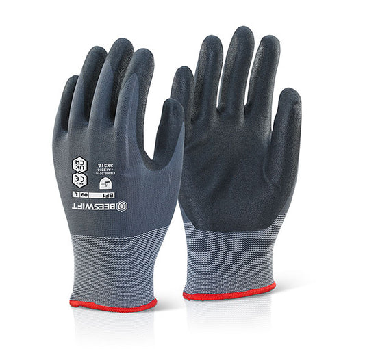 Beswift - NITRILE PU MIX COATED GLOVE L - Black/Grey