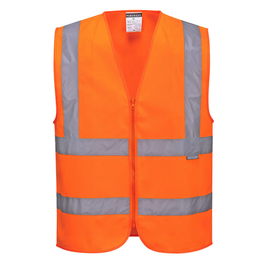Portwest C375 Hi-Visibility Orange Hi-Vis Zipped Vest sz M Zip Reflective