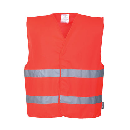 Portwest CV474 - Red Sz S/M Hi-Vis Two Band Vest Safety Reflective