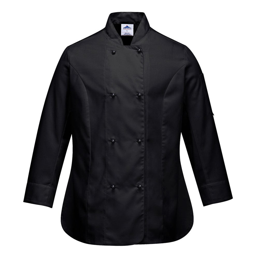 Portwest C837BKRM -  sz M Rachel Ladies Long Sleeve Chefs Jacket - Black
