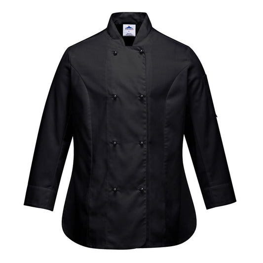 Portwest C837BKRM -  sz M Rachel Ladies Long Sleeve Chefs Jacket - Black