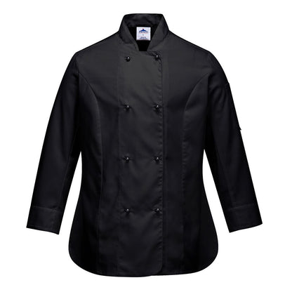 Portwest C837BKRS -  sz S Rachel Ladies Long Sleeve Chefs Jacket - Black