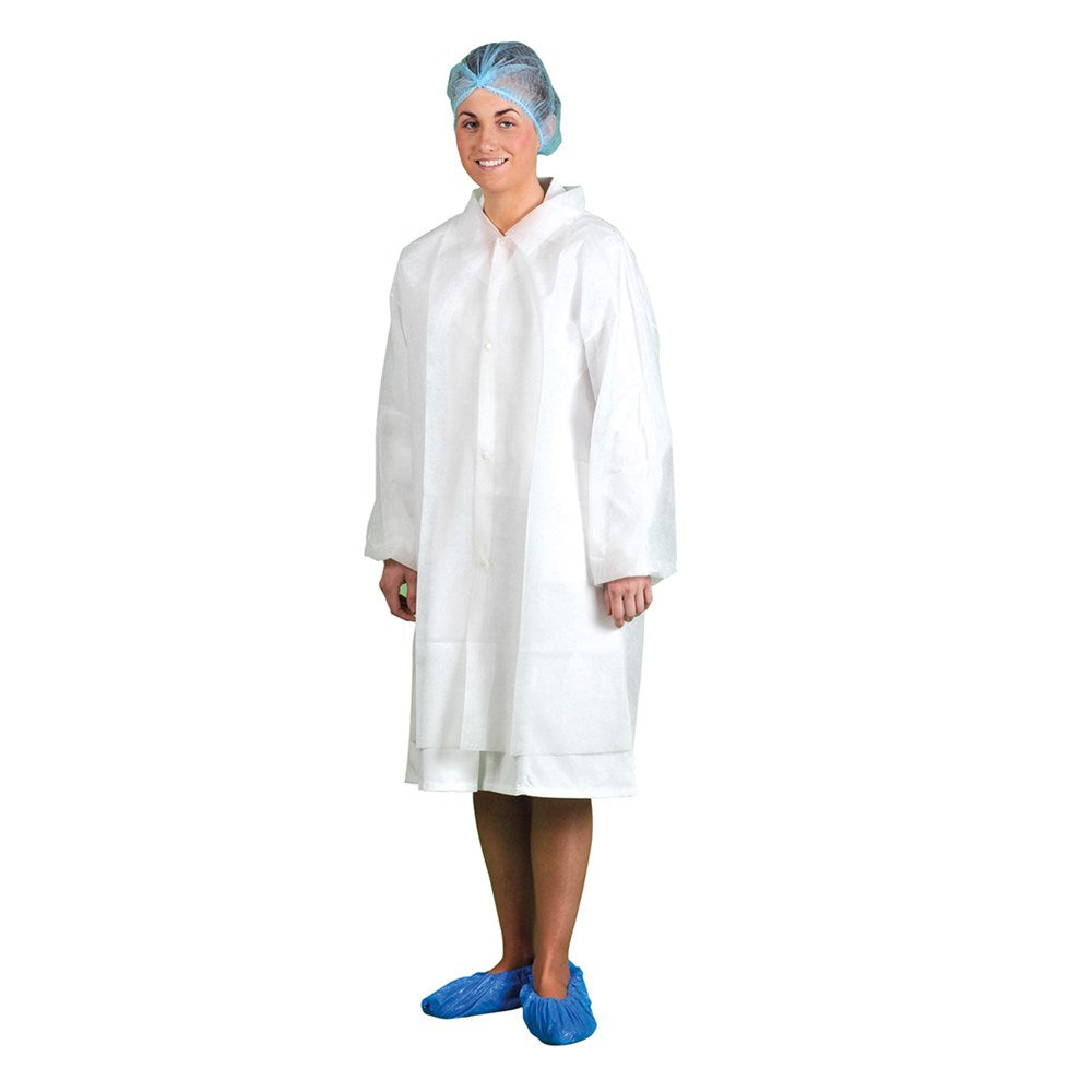 Portwest D118WHRL -  sz L Disposable Visitors Coat PP - White
