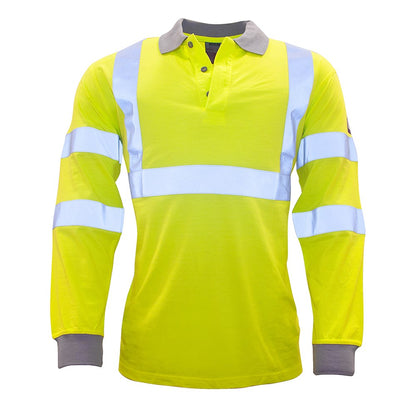 Portwest FR77YERS -  sz S Flame Resistant Anti-Static Hi-Vis Long Sleeve Polo Shirt - Yellow