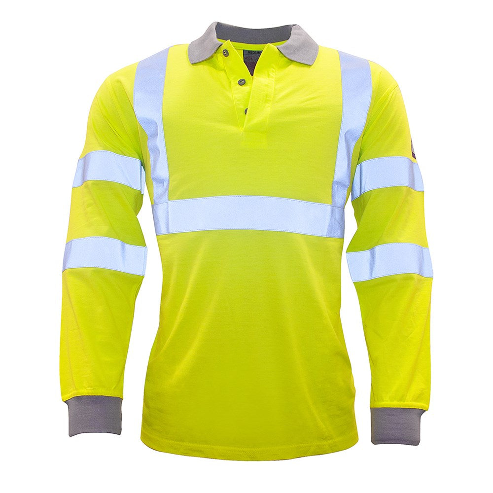 Portwest FR77YERXXXL -  sz 3XL Flame Resistant Anti-Static Hi-Vis Long Sleeve Polo Shirt - Yellow