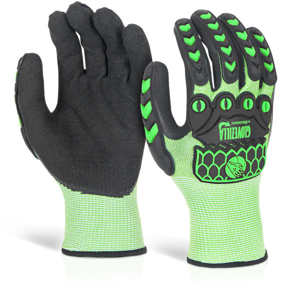 MOQ 5 - Glovezilla - GLOVEZILLA NITRILE PALM COATED HI-VIS GLOVE L GREEN MED - Green