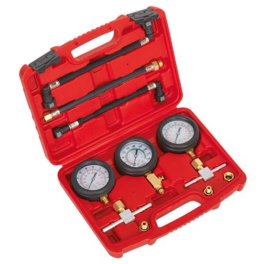 SEALEY - MS100 Motorcycle Compression & Fuel Pressure Gauge Set 3pc