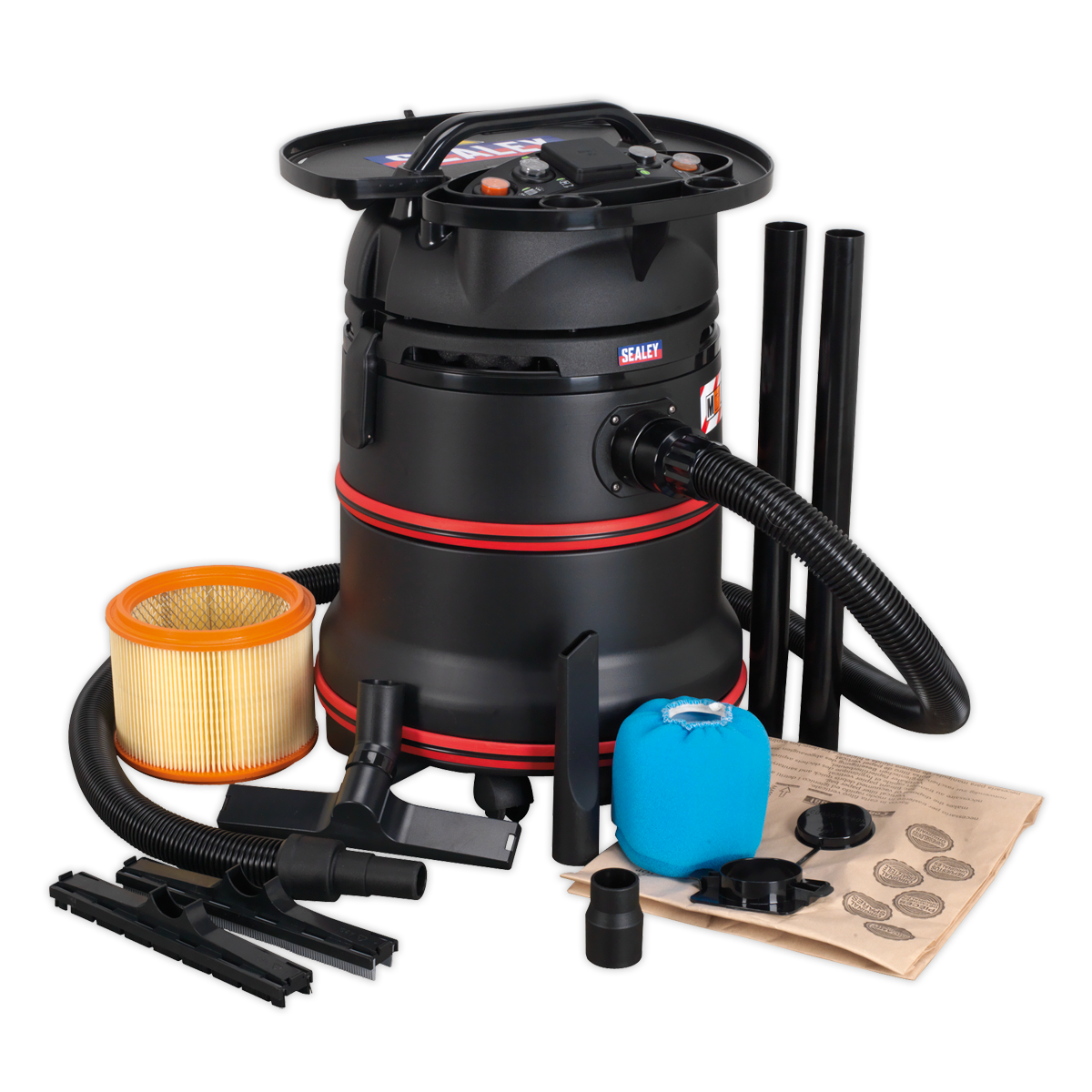 SEALEY - PC35230V Vacuum Cleaner Industrial Wet/Dry 35L 1200W/230V Plastic Drum M Class Filtration Self-Clean Filter