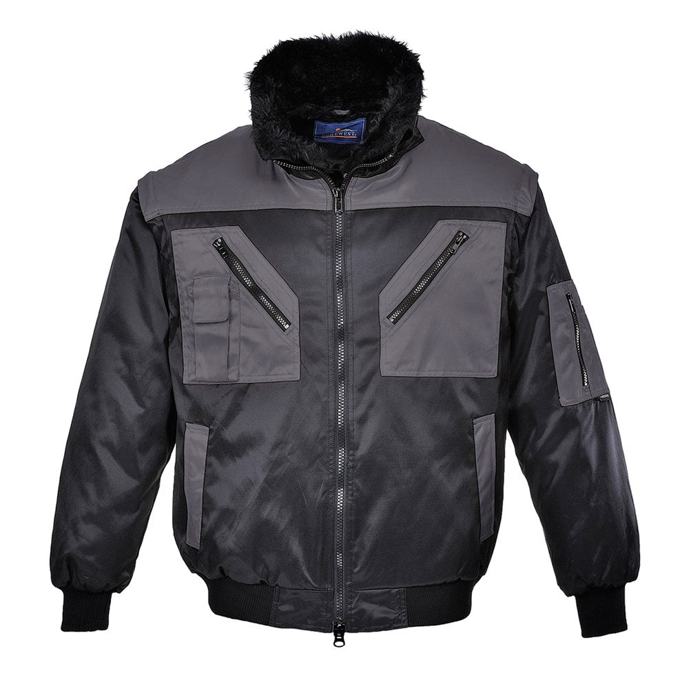 Portwest PJ20BYRXXL -  sz 2XL Two Tone Pilot Jacket - Black/Grey