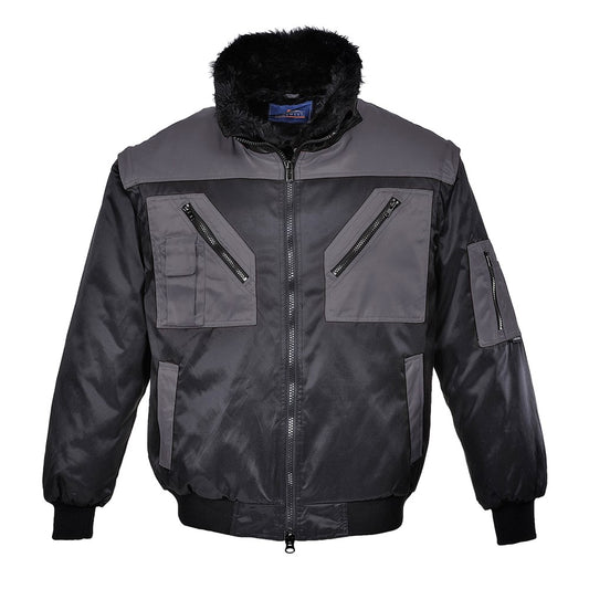 Portwest PJ20BYRXXXL -  sz 3XL Two Tone Pilot Jacket - Black/Grey