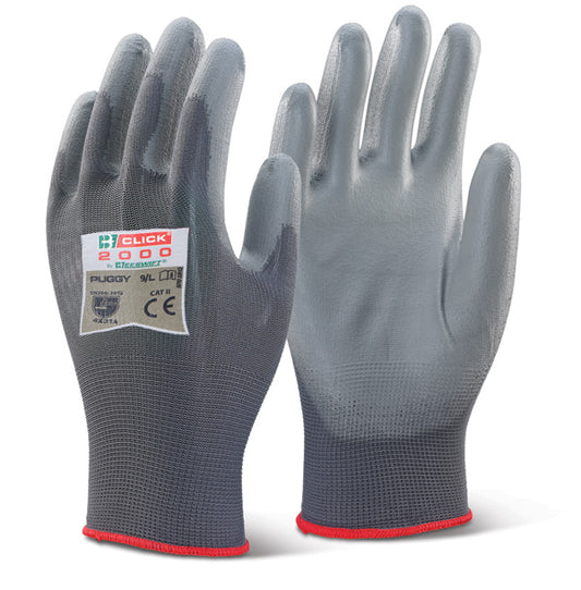 Click - PU COATED GLOVE GREY LARGE - Grey