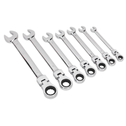 SEALEY - S01143 Flexible Head Ratchet Combination Spanner Set 7pc Metric