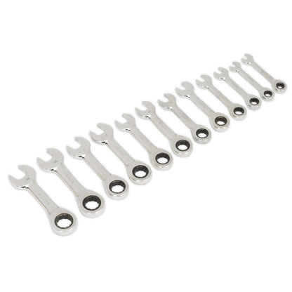 SEALEY - S0633 Stubby Ratchet Combination Spanner Set 12pc Metric