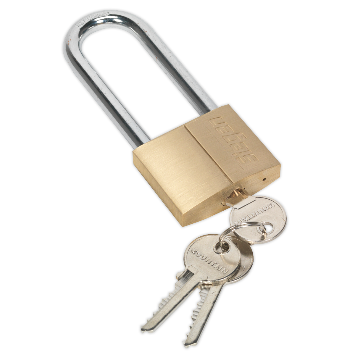 SEALEY - S0990 Brass Body Padlock with Brass Cylinder Long Shackle 50mm