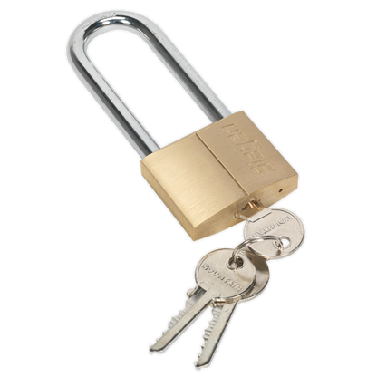SEALEY - S0990 Brass Body Padlock with Brass Cylinder Long Shackle 50mm