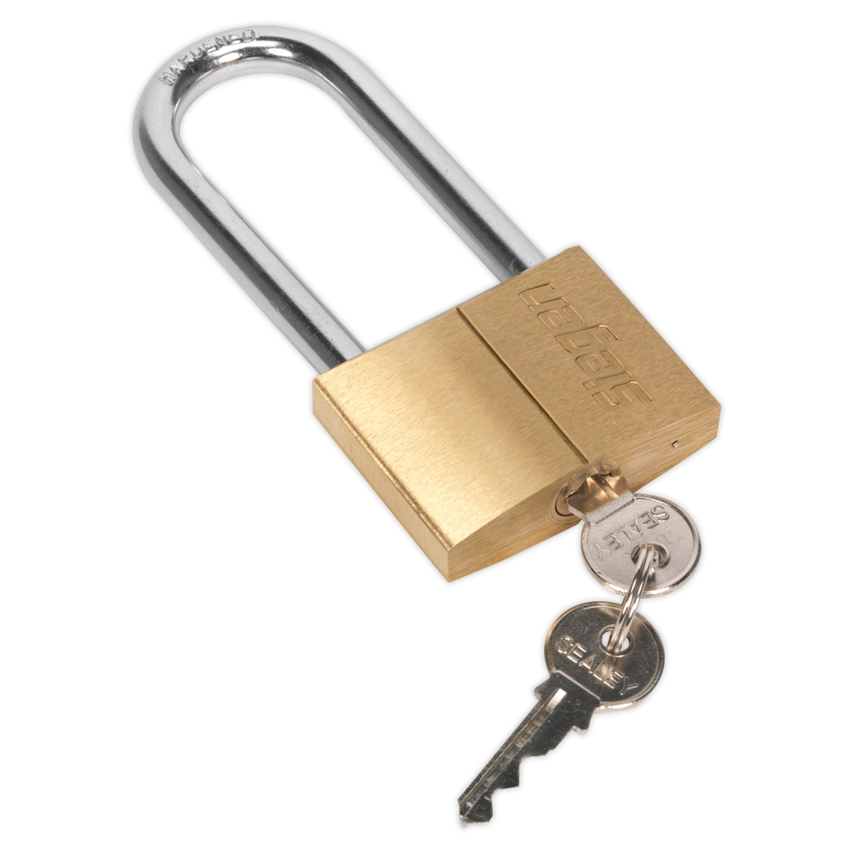 SEALEY - S0991 Brass Body Padlock with Brass Cylinder Long Shackle 60mm