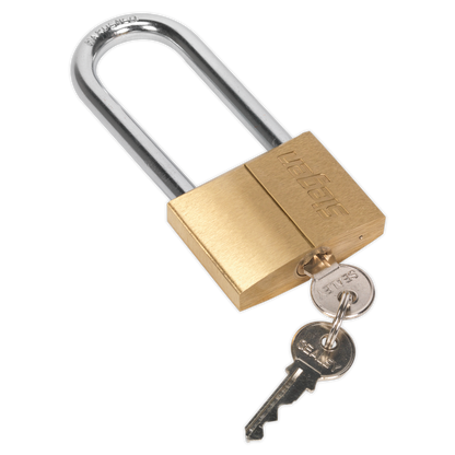SEALEY - S0991 Brass Body Padlock with Brass Cylinder Long Shackle 60mm