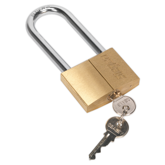 SEALEY - S0991 Brass Body Padlock with Brass Cylinder Long Shackle 60mm