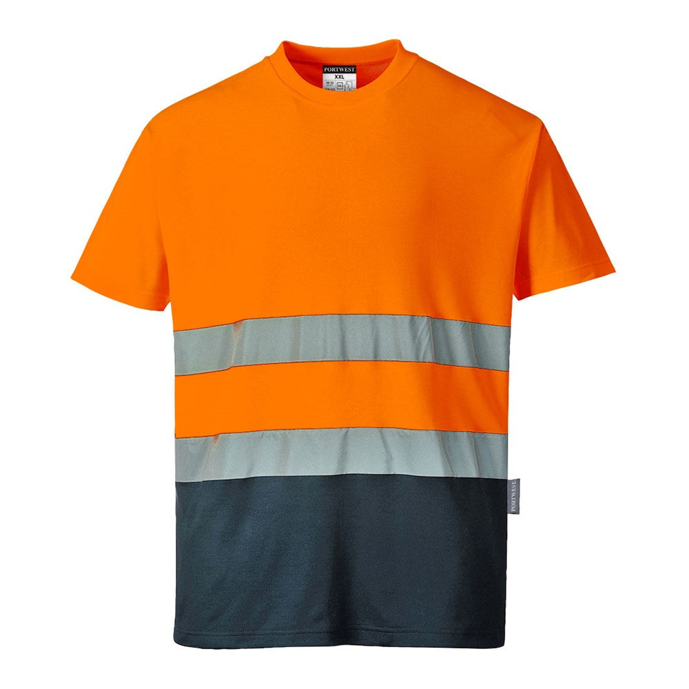 Portwest S173ONRXL -  sz XL Two Tone Cotton Comfort T-Shirt - Orange/Navy