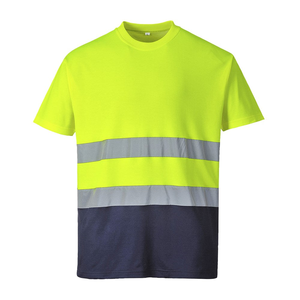 Portwest S173YNRM -  sz M Two Tone Cotton Comfort T-Shirt - Yellow/Navy