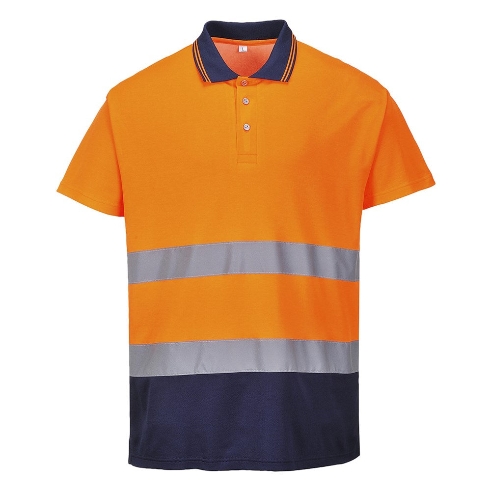Portwest S174ONRM -  sz M Two Tone Cotton Comfort Polo - Orange/Navy