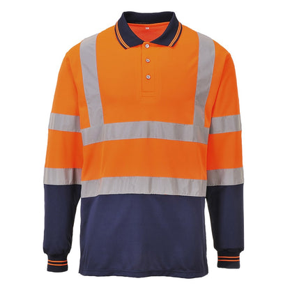 Portwest S279ONRM -  sz M Two-Tone Long Sleeved Polo - Orange/Navy