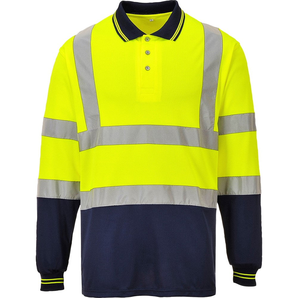 Portwest S279YNRS -  sz S Two-Tone Long Sleeved Polo - Yellow/Navy