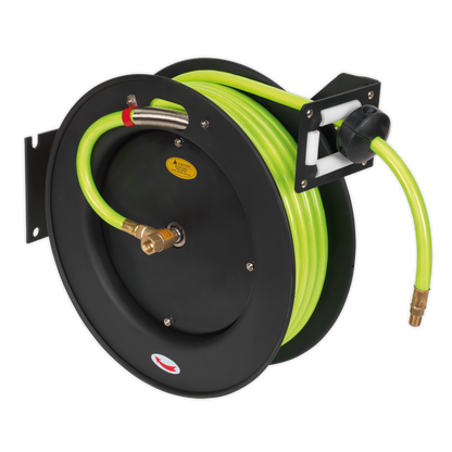 SEALEY - SA841HV Retractable Air Hose Metal Reel 15m Ø10mm ID High-Visibility TPR Hose