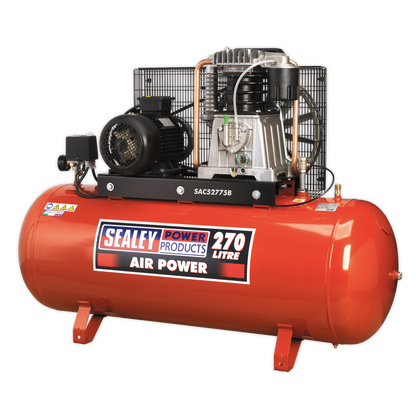 SEALEY - SAC52775B Air Compressor 270L Belt Drive 7.5hp 3ph 2-Stage with Cast Cylinders